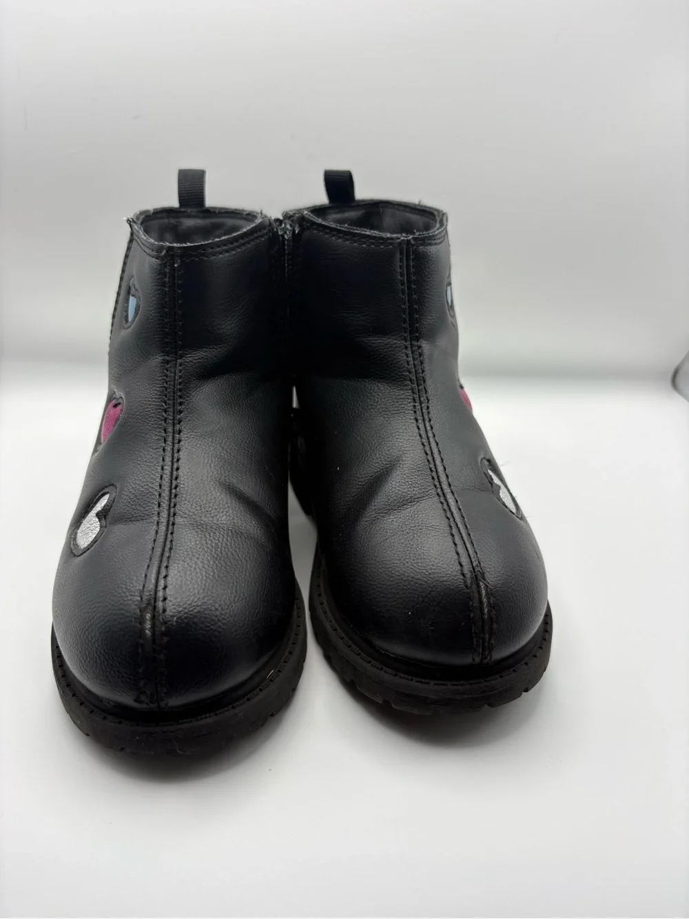 Carter's Black Ankle Boots with Pink, Silver & Blue Heart Accents
